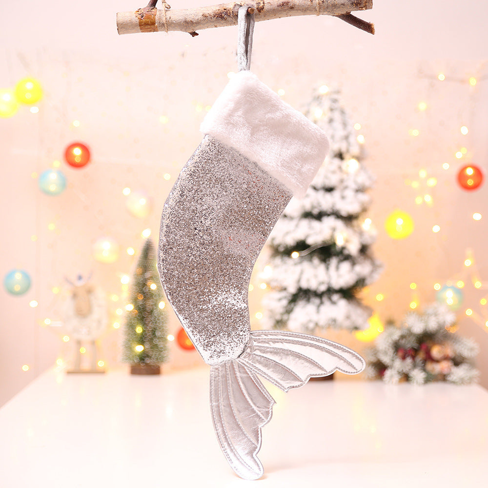 Wholesale 2023 Christmas Decoration 18 Inch Sequin Cloth Christmas Socks, Candy Bags, Fish Tail Socks